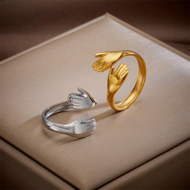 XIYANIKE 316L Stainless Steel Rings Hands Hug Opening for Woman Couple Simple Creative Trendy Design Punk Gifts Birthday Jewelry