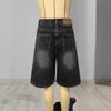 Summer Women's Denim Shorts High Waist Knee Length Loose Pants Wide Leg Loose Denim Shorts with Pockets