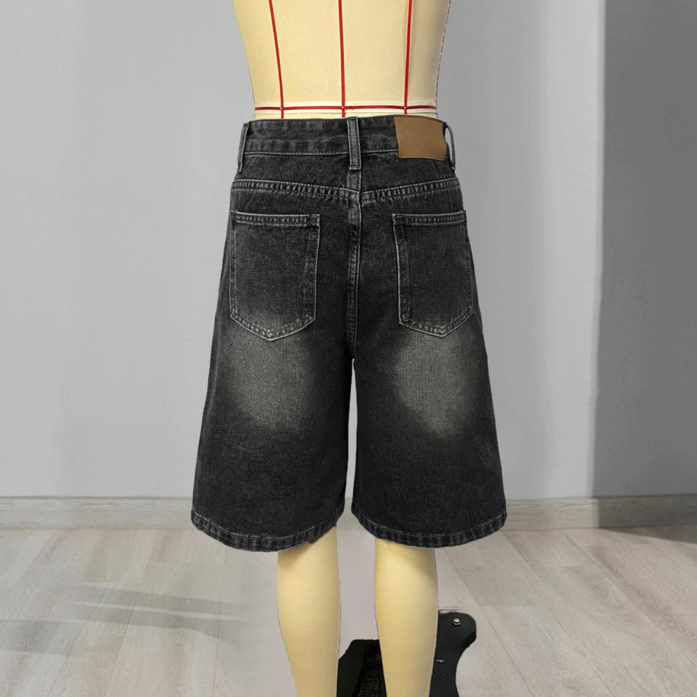 Summer Women's Denim Shorts High Waist Knee Length Loose Pants Wide Leg Loose Denim Shorts with Pockets
