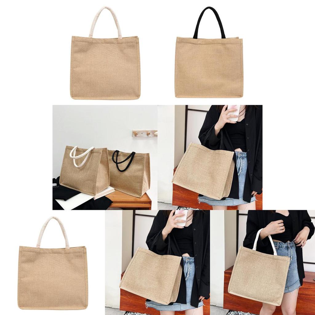 Retro Large Cotton Linen Tote Bag Minimalist Design Ideal For Shopping And Casual Use