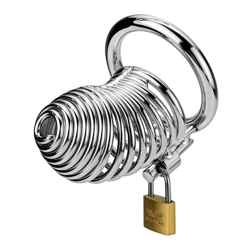 Runyu Metal Stainless Steel Chastity Lock Penis Spiral Collars Confinement Male Private Parts Confinement Restriction SM Sextoy