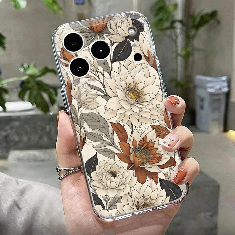 Retro Floral Pattern Case For iPhone 17 Pro Max Coque iPhone 16 15 14 13 Pro Max 11 Clear TPU Silicone Soft Cover