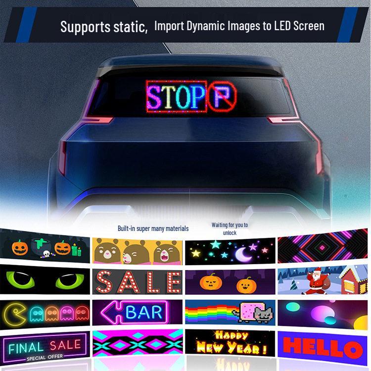 Smart LED Car Sticker: Full Color Flexible Display with Bluetooth Scrolling Subtitles for In-Car Advertising.