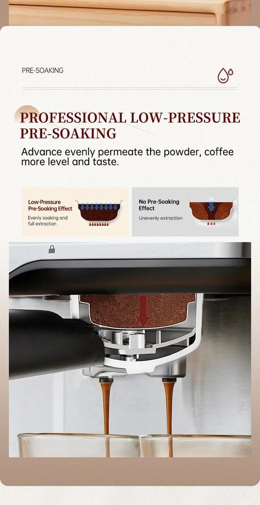 Coffee Machine MK-901 20Bar, Cappuccino Machine with Milk Cream Steam Stick, Semi-automatic Self-service Restaurant Gift