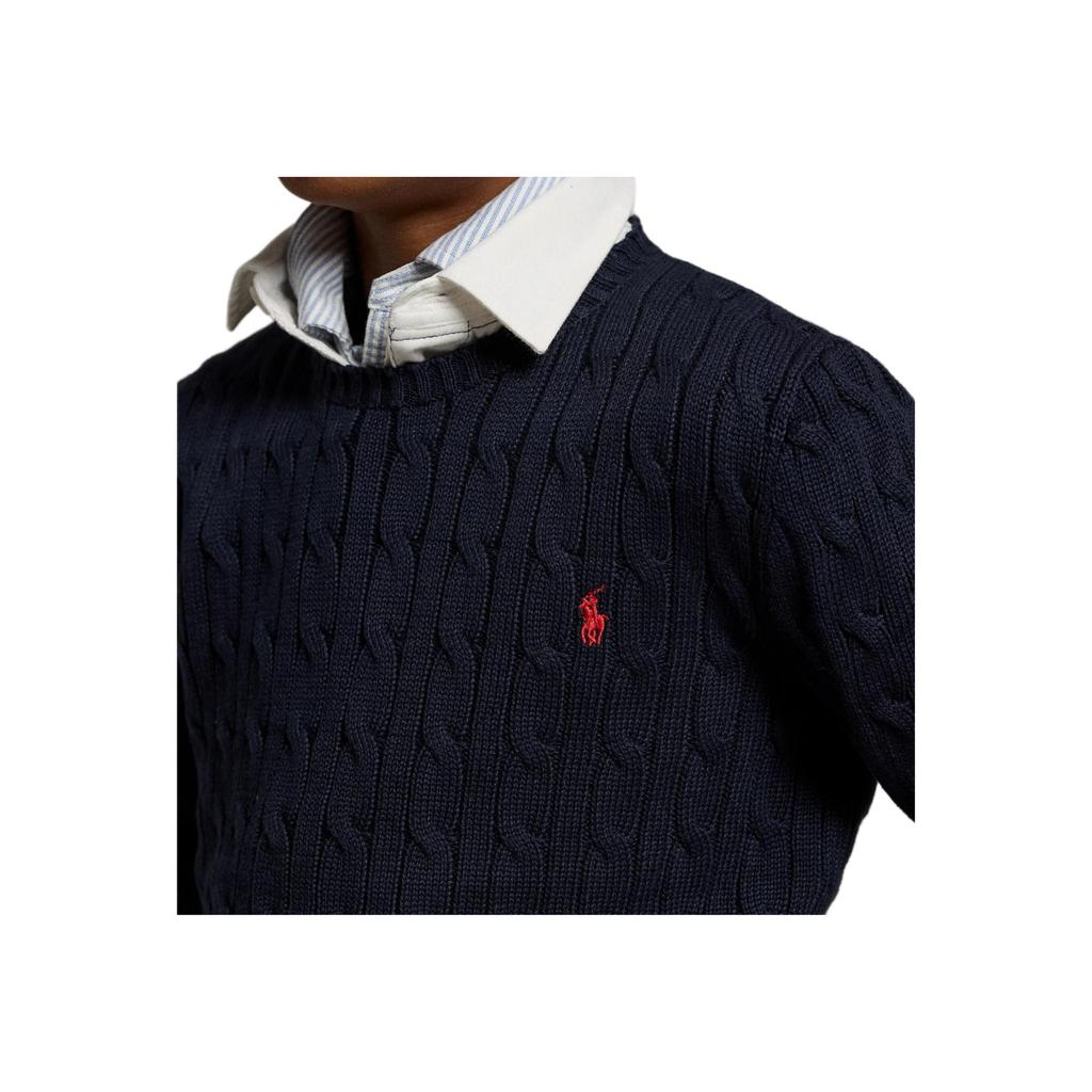 Svetr Polo Ralph Lauren Jednobarevný Kulatý výstřih Logo Dlouhý rukáv Ležérní Dětské topy Modrý 323702674-060