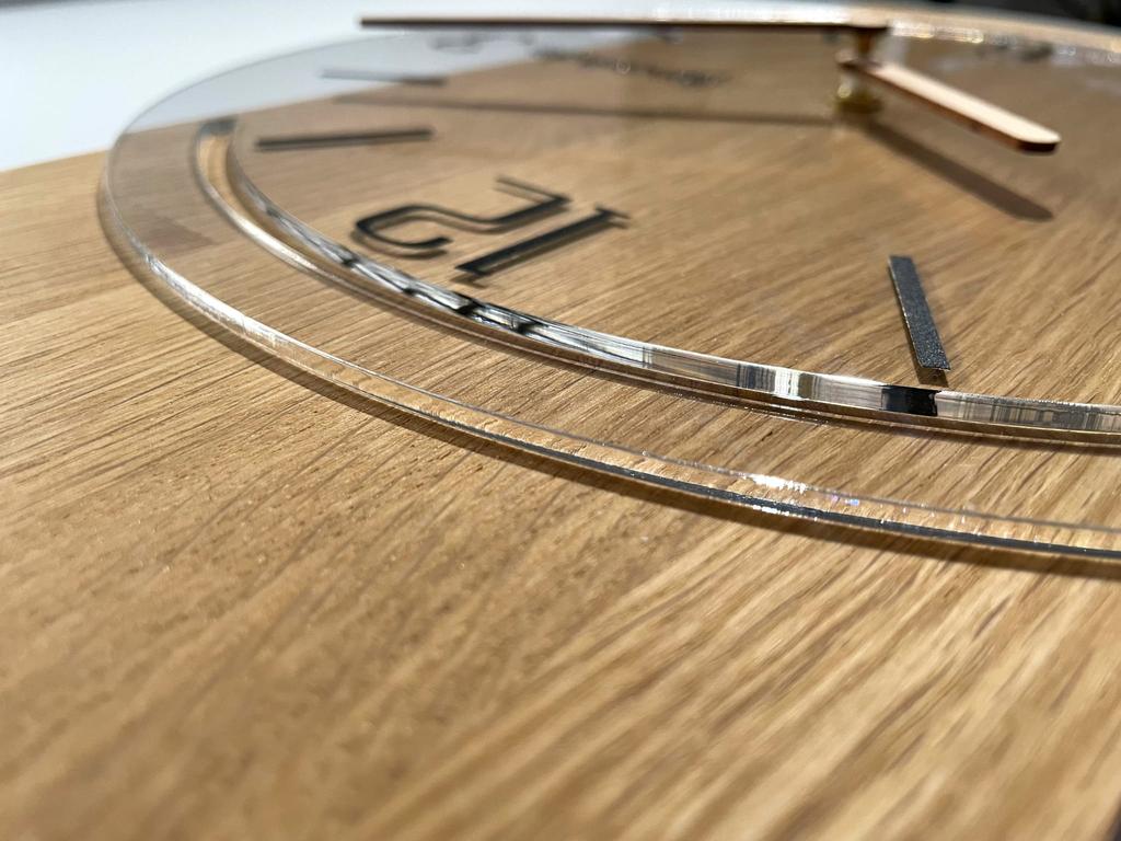 Wooden wall clock Geometric 40cm transparent dial