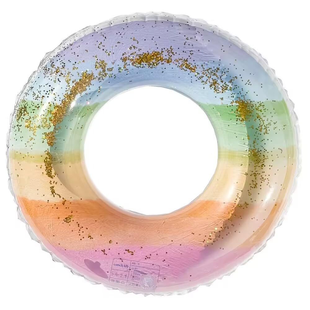 ZOUZJUN Inflatable Ring 90CM # Handleless Cute Rainbow Inflatable Ring for Adults Large Translucent Colored Float Glitter Swimming Sea Pool Beach