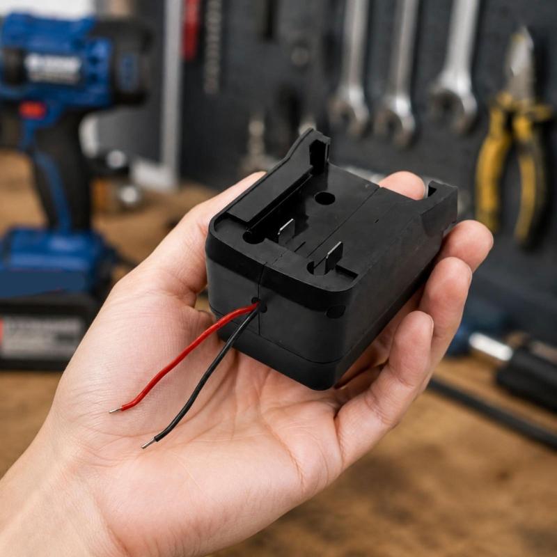 Battery Dock Adapter Base with Cable Ends, 18V Output Unit for DIY Users, Temporary Equipment Supply, Shop Tasks, and Field Applications