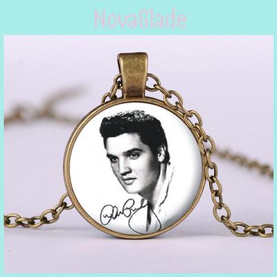 Elvis Portrait Time Gemstone Pendant Necklace Retro Glass Pendant Sweater Chain