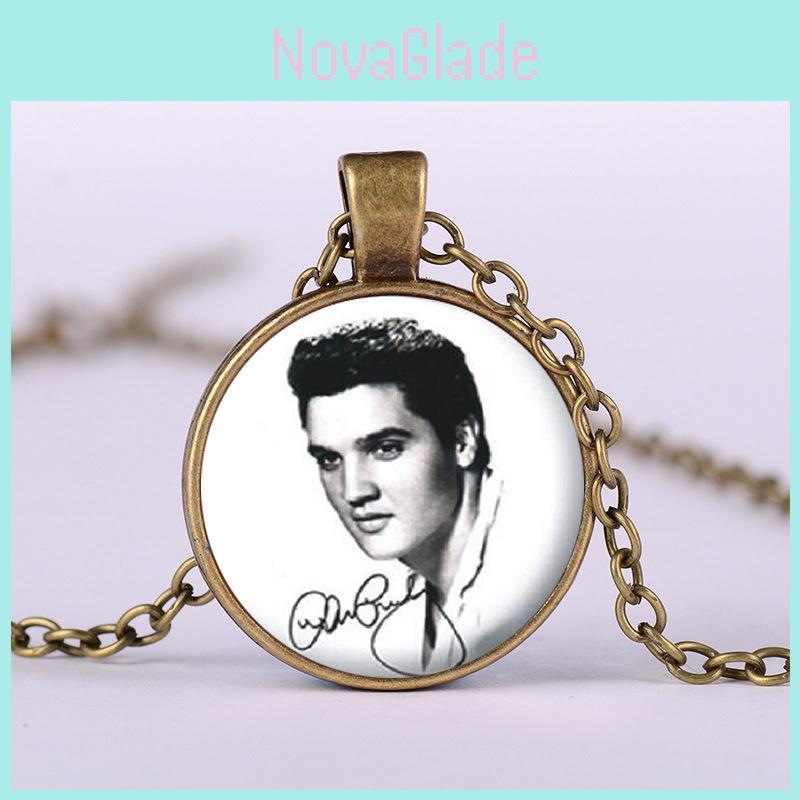 Elvis Portrait Time Gemstone Pendant Necklace Retro Glass Pendant Sweater Chain