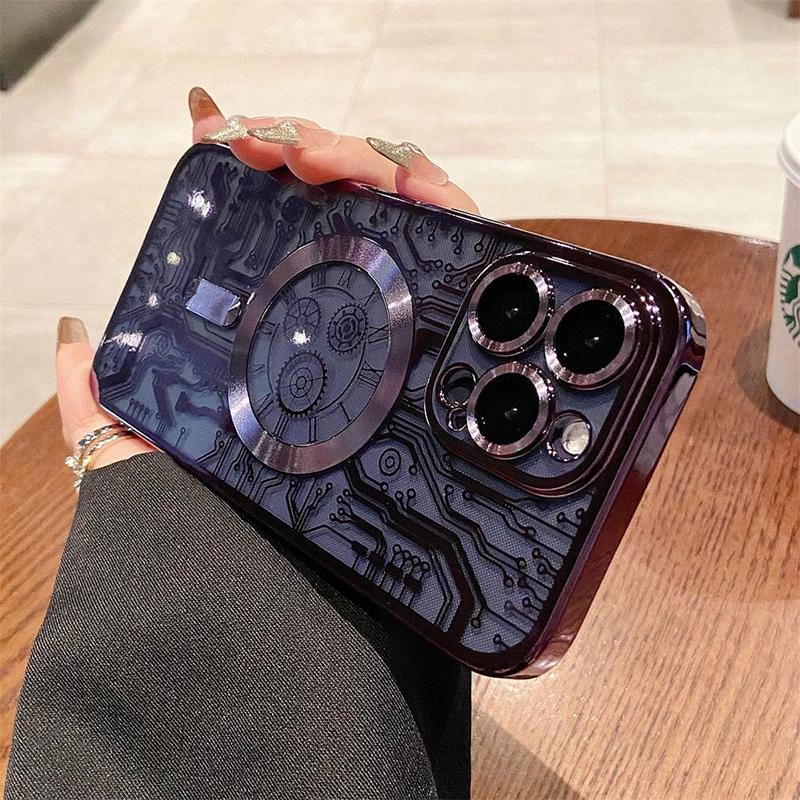 Luxury Magsafe Mechanical Gear Transparent Case For iPhone 16 Pro Max 15 14 13 12 11 Plus Soft Wireless Charging Magnetic Cover