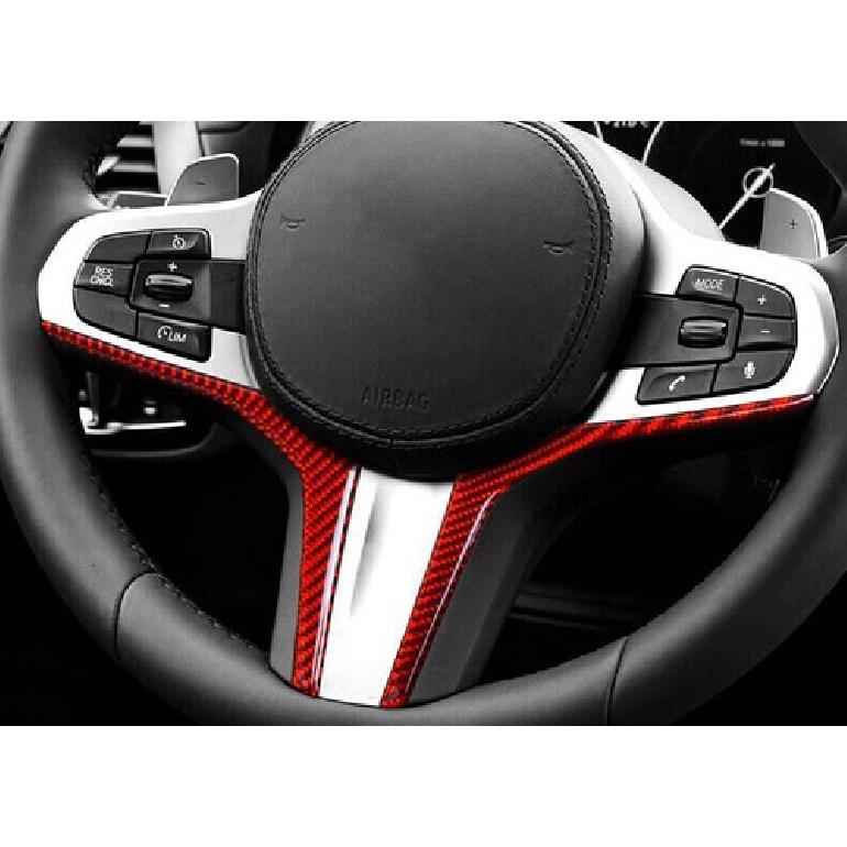 For BMW X3 G01 X4 G02 2018- Red Carbon Fiber Steering Wheel Strip Cover Trim