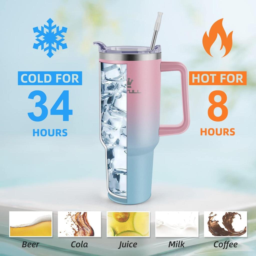 40 Oz Tumbler with Handle and Straw Lid, 100% Leak-proof Travel Coffee Mug, Stainless Steel Insulated Cup For Beverages, Keeps Cold for 34Hrs or Hot
