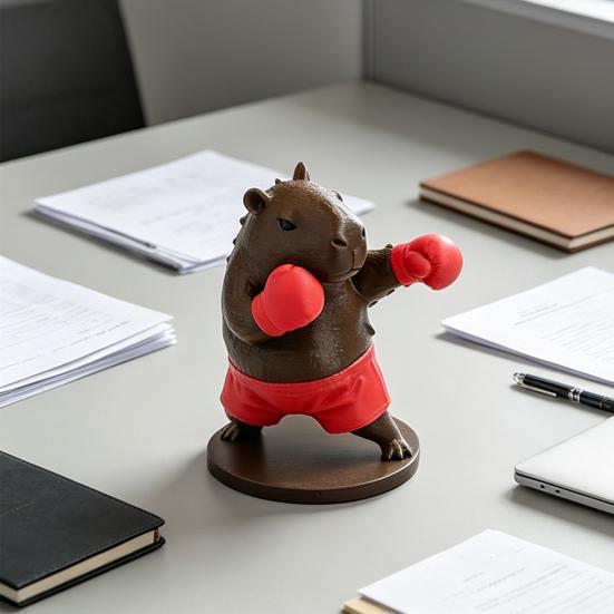 Funny Capybara Figurine, 3D Printed Boxing/Muscular Animal Statue, Novelty Collectible Desktop Ornament for Home Office Shelf Decor