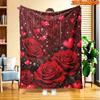 1pc 2D Flat Printing Spring And Summer New Arrival Red Rose And Heart Theme Digital Print Blanket, All-Season Use, Casual Throw, 100% Polyester Fiber 