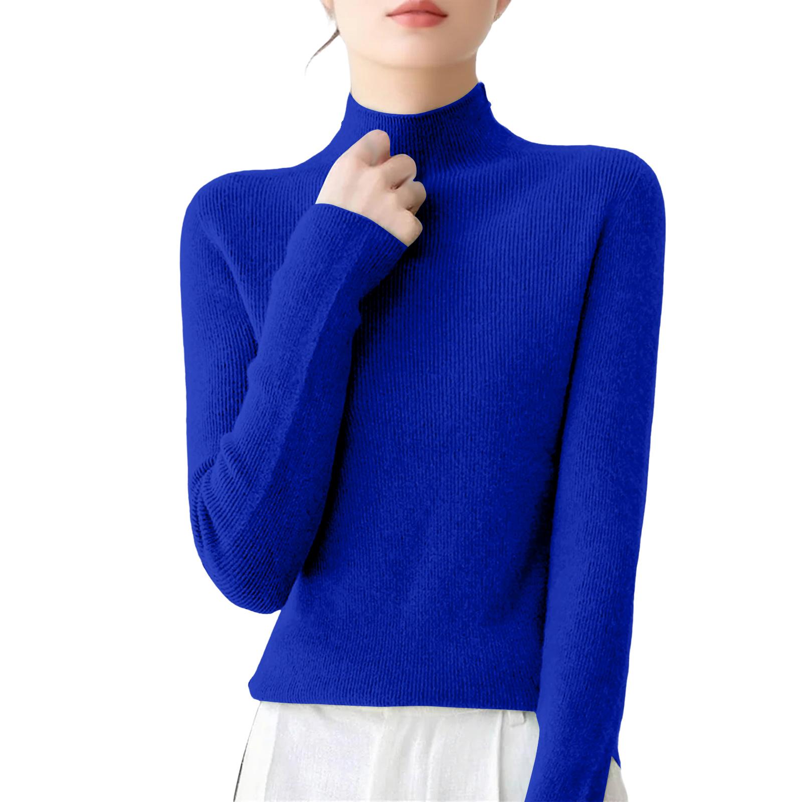 

Women s Casual Round Neck Base Layer Knitted Long Sleeve Solid Color Sweater XXL синий