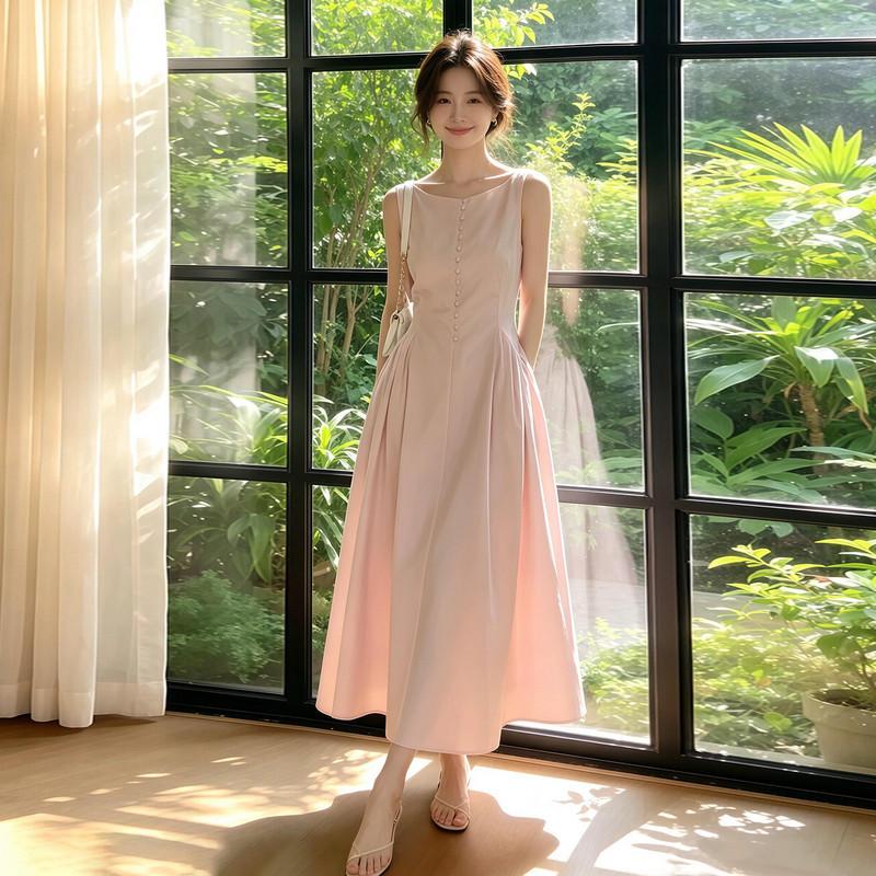 The Small Man Is Huge and Good-looking French Pink Sleeveless Dress, Children's Early Summer Unique and Beautiful High-end A-word Long Dress