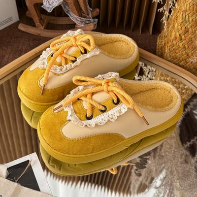Mingsheng 2025 New Autumn and Winter Retro Casual Cotton Shoes Lace-up Thick-soled Flat-bottomed Velvet Cotton Shoes To Wear Ins Style