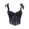 Spitzen-Schleifenband Korsett-Oberteil durchsichtiges Netz Bustier Crop-Top mit Stäbchen für Damen