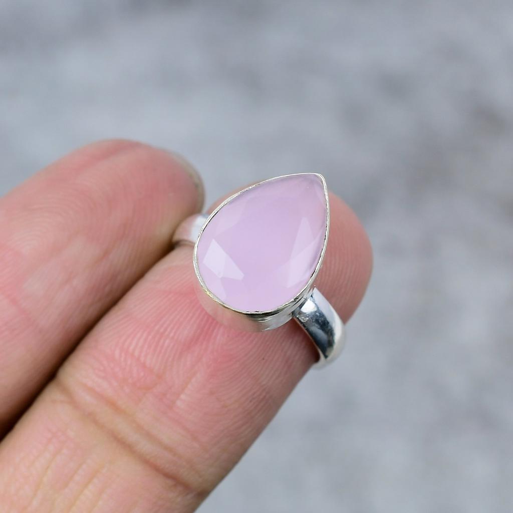 Pink Chalcedony Gemstone Handmade 925 Sterling Silver Jewelry Ring Size 8.5 M-268