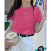 Women's Casual Minimalist Korean White Cotton Short-Sleeve Round Neck T-Shirt