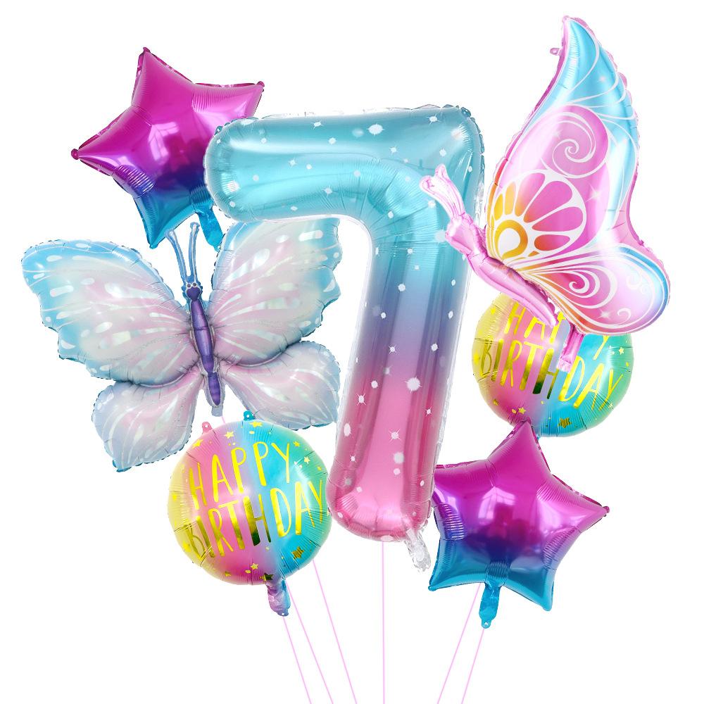 Butterfly Balloon Set 40 Inch Starry Sky Digital Gradual Change Side Flying Butterfly Balloon Baby Birthday Party Arrangement