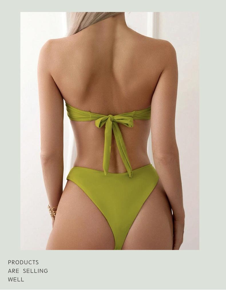 2024 Sexy Solid Color Halter Bandeau Two-Way Flower Bikini Swimsuit for Women