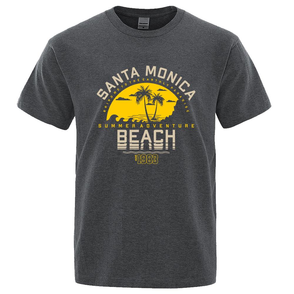 Santa Monica Summer Adventure Beach Estd 1983 Men T-Shirts Cotton Oversized Short Sleeve Loose T-Shirt Breathable Casual Tops