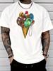 Men Black Crew Neck Tee Gym Fitness Ice Cream Cone Graphic Print Loose Oversized Streetwear Cas