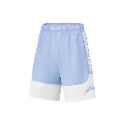 Li Ning Badfive Colaboração Mister Cartoon Estampa de Letra Solto Casual Shorts Masculinos Shorts Azul Creme AAPU207-2