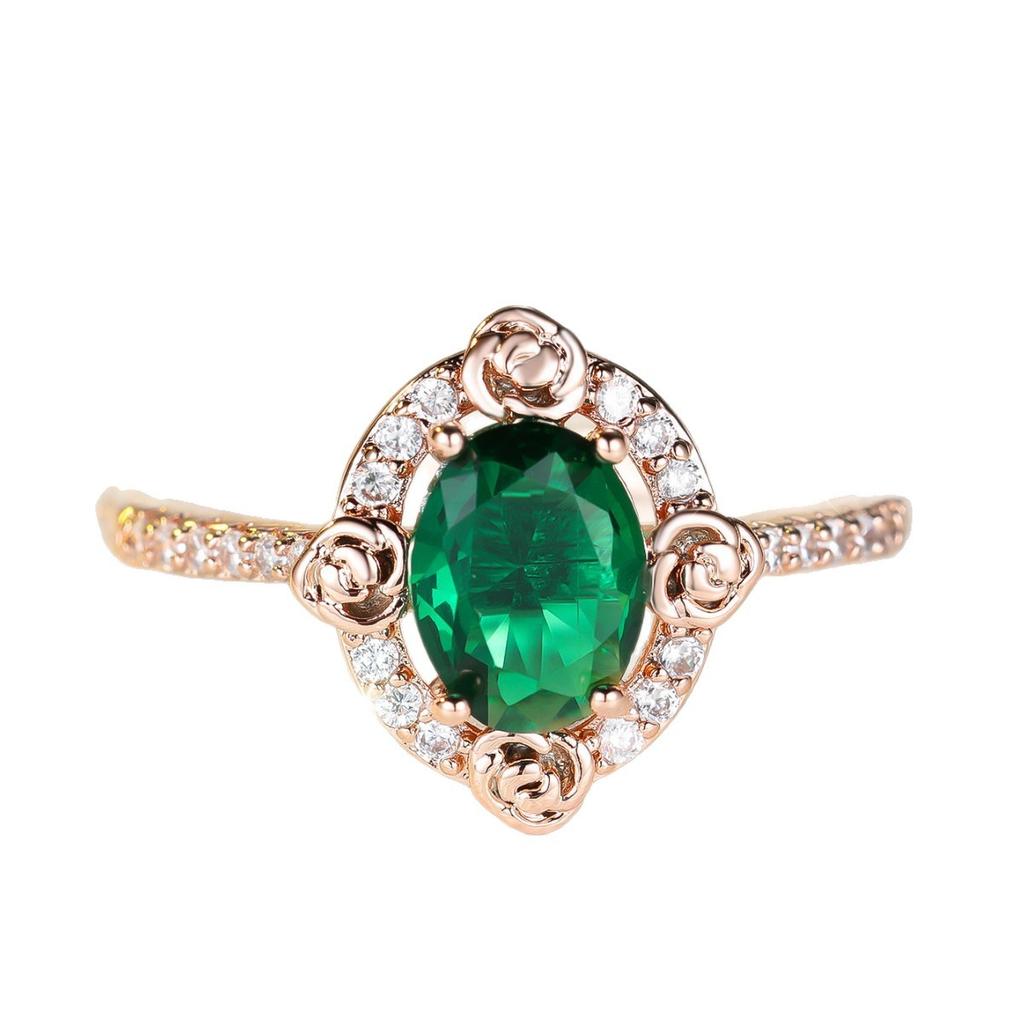 French Court-style Floral Ring with Green Cubic Zirconia Stones Retro-inspired, Vintage-style Accessories with a Touch of Understated Luxury