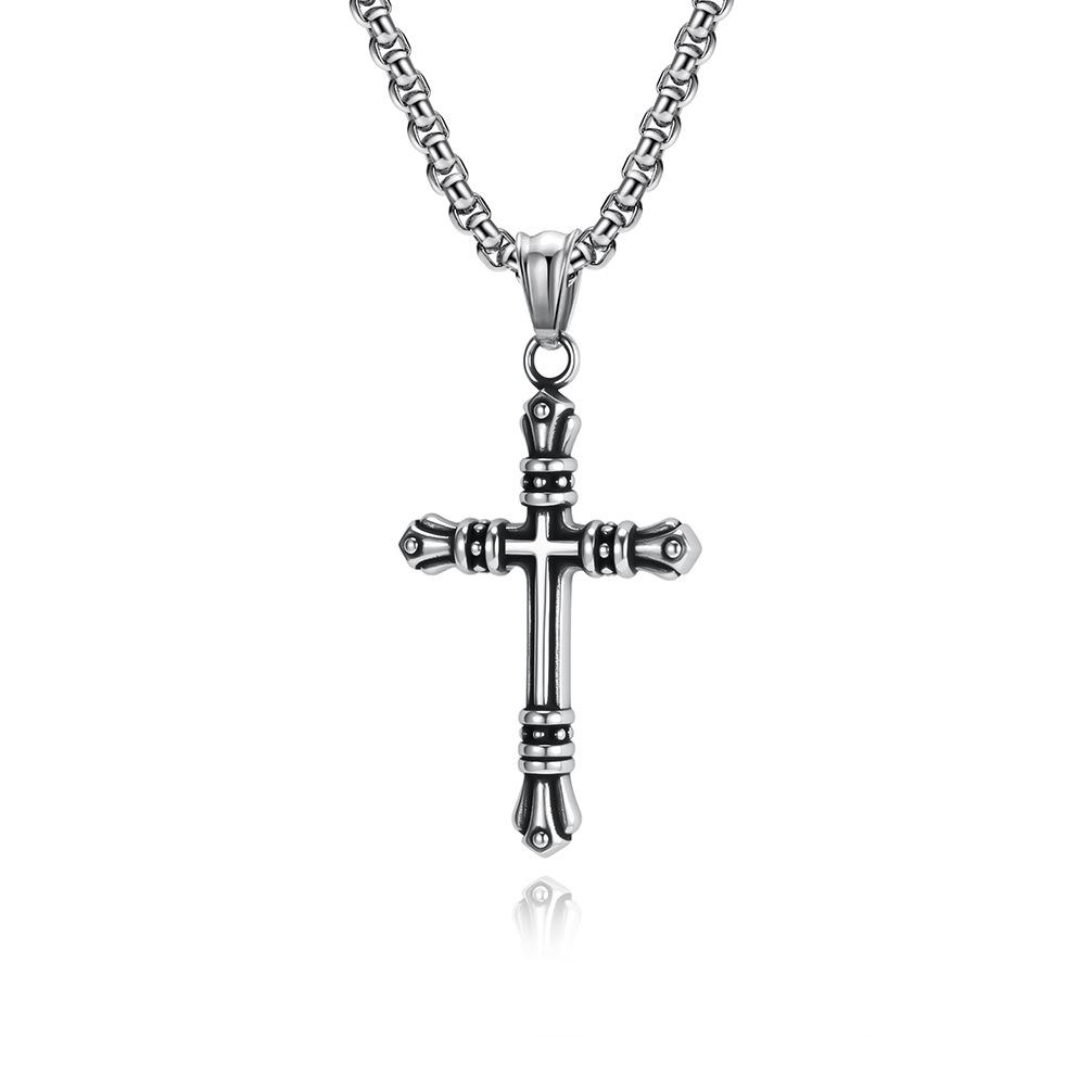 Vintage Punk Titanium Steel Cross Necklace Men s Niche Personality Trend Wear Stainless Steel Pendant Accessories 60CM