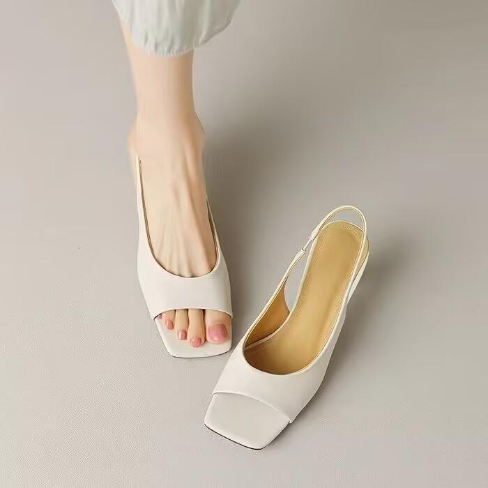 Square Heel Sandals Open-toed Simple Back Empty Temperament Roman Thin French High Heels Women's Summer Spring 2025 New Models
