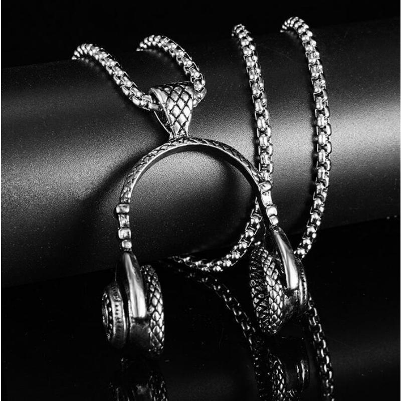 Jewelry, Music, Headphones, Pendant, Titanium Steel Men's Necklace, Fashionable Rock Style, Hot Selling