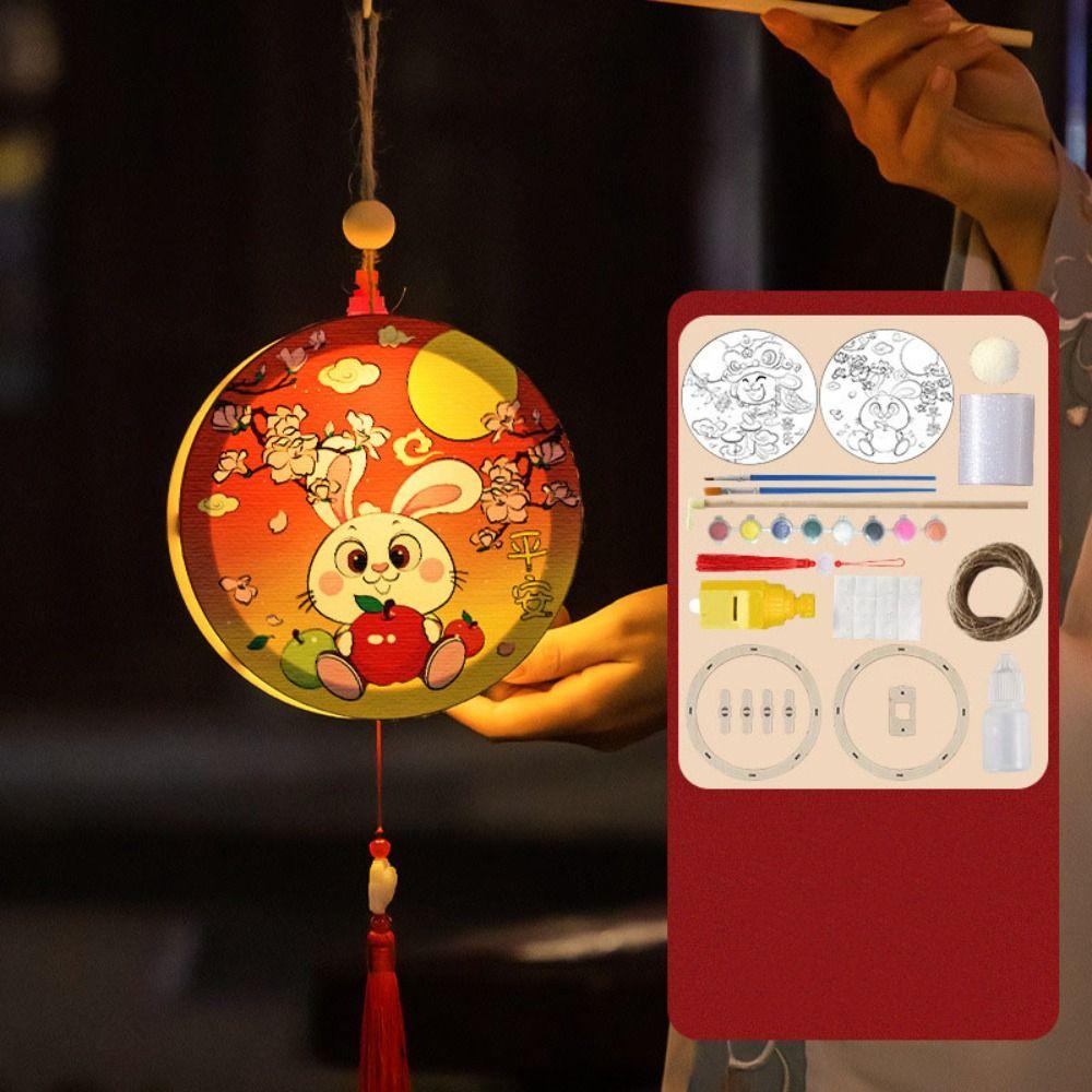 Chinese Style Mid-Autumn Wooden Lantern Rabbit Luminous Toys  Mid-Autumn Festival Gift