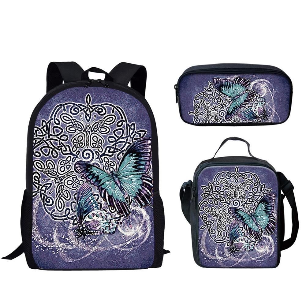 Trendig Beliebt Neuheit Lustig Schmetterling 3D-Druck 3 Stück/Set Schüler Schultaschen Laptop Tagesrucksack Rucksack Lunchtasche Federmäppchen