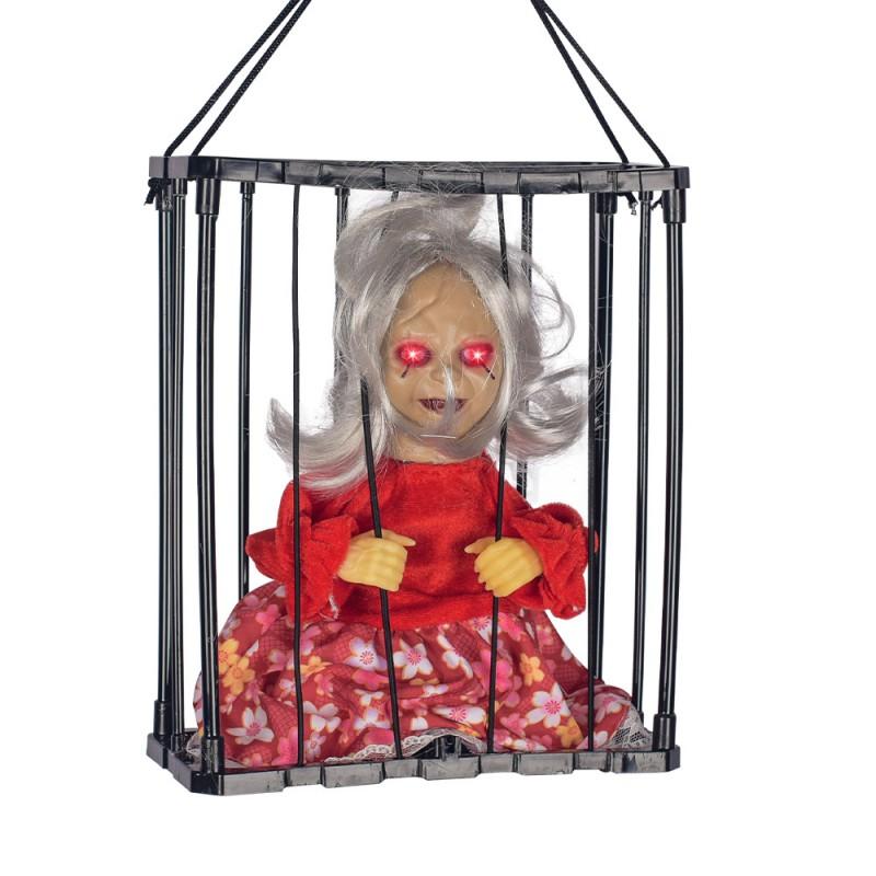 Halloween Animated Glowing Screaming Prisoner Skull In Cage Decor Haunted House Bar Escape Room Party