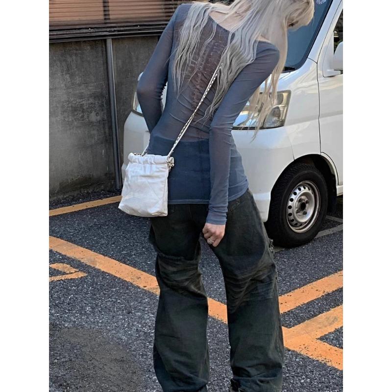 Vintage tisk Streetwear trička Průhledný výstřih Slim Fit Fairy Grunge Tops Gáza Y2k Estetické tričko Harajuku ženy