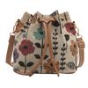 Boho Style Canvas Water Bucket Bag With Drawstring Closure For Daily Casual Use