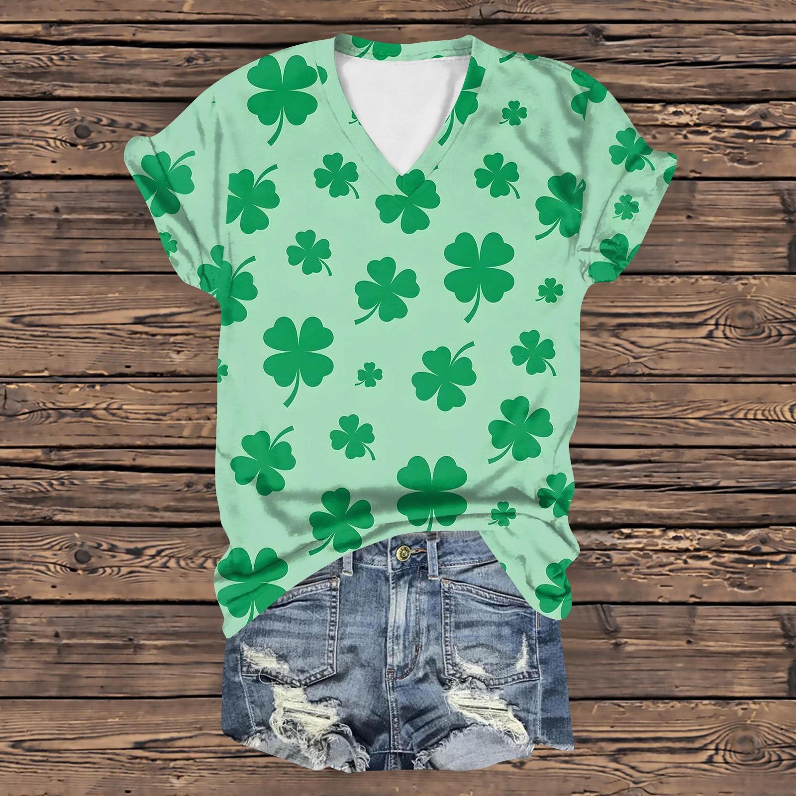 

Женская повседневная свободная одежда St. Футболка с короткими рукавами и V-образным вырезом с принтом ко Дню Святого Патрика XL