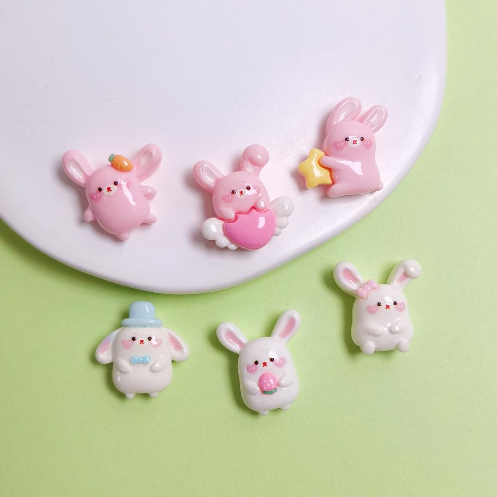 Assorted Resin Rabbit Theme Flatback Cabochons 100Pcs/Bag 15*18MM Mini Rabbit Embellishments for Scrapbooking Holiday Card Decor