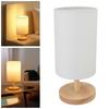 Simple Bedside Table Lamp Dimmable LED Retro Fabric Wooden Bedside Nightstand Lamp for Bedroom