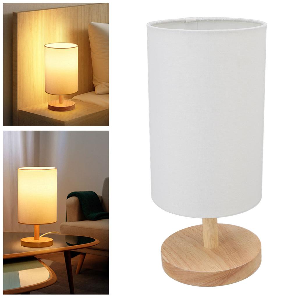 Simple Bedside Table Lamp Dimmable LED Retro Fabric Wooden Bedside Nightstand Lamp for Bedroom