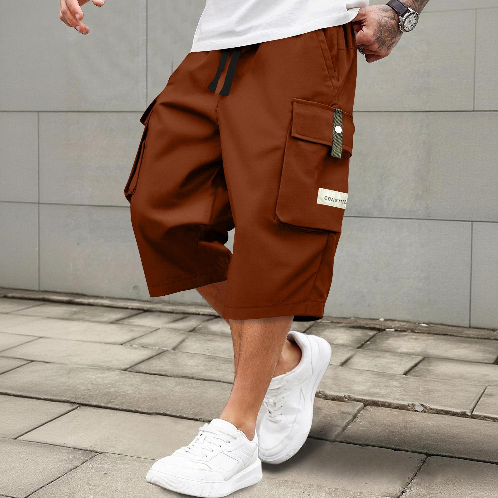 

Men s Casual And Fashionable Lace-up Sports Shorts - Men s Multi-pocket Work Pants XL винний