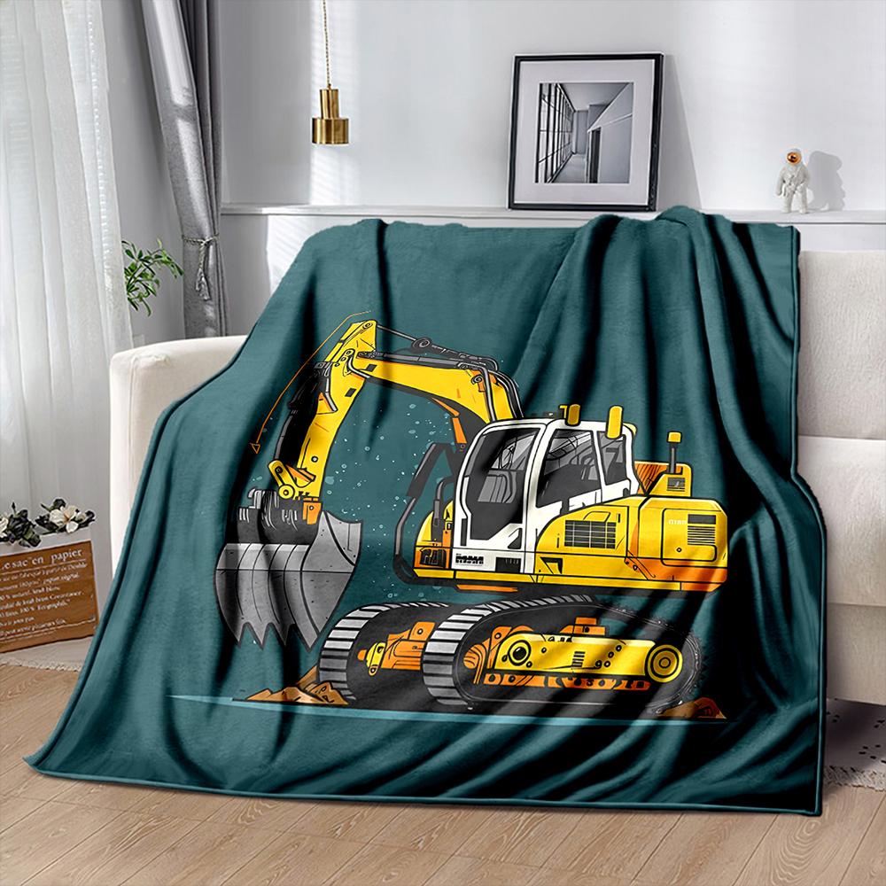 Excavator Themed Print Flannel Blanket Gifts for Son Husband, Warm Blanket for Couch, Sofa, Bed, Fall Decorations for Home,Gift