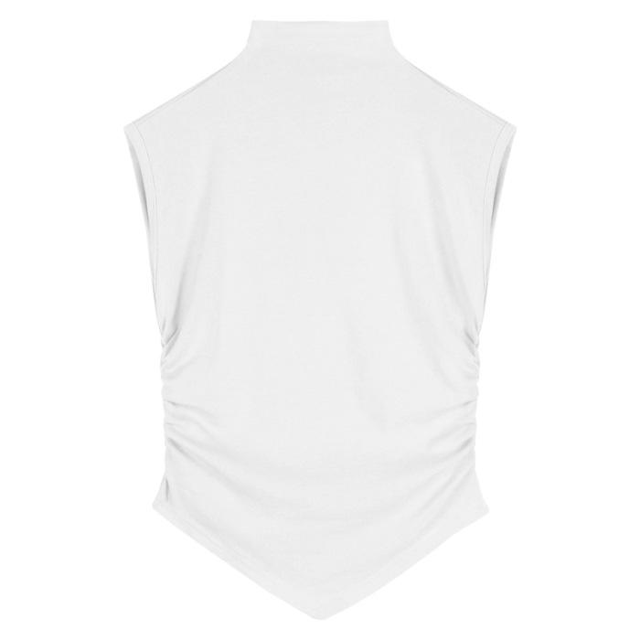 

(Modal cotton) semi-turtleneck T-shirt new niche irregular slim-fit sleeveless vest top one size (recommended 40-60kg ) білий