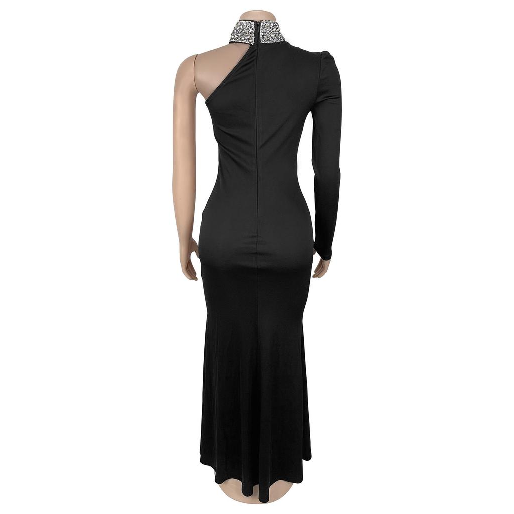 C7268 Women's Off-the-Shoulder Rhinestone Split-Front Dress - New Fashion Europe America