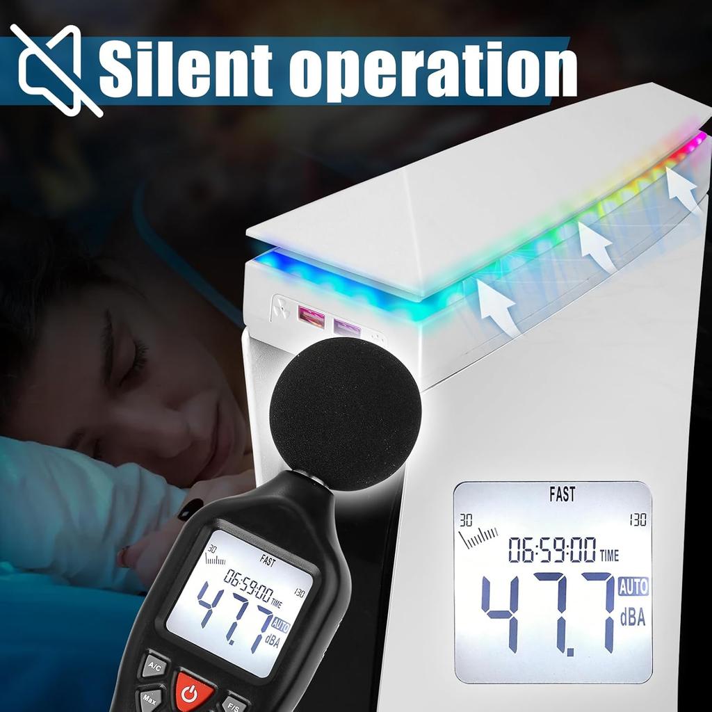 Console Cooling Fan with Dust Cover Colorful LED Light for PS5 Console Disc Edition & Digital Edition Silent Absorb Fan Cooler with 2 USB Port