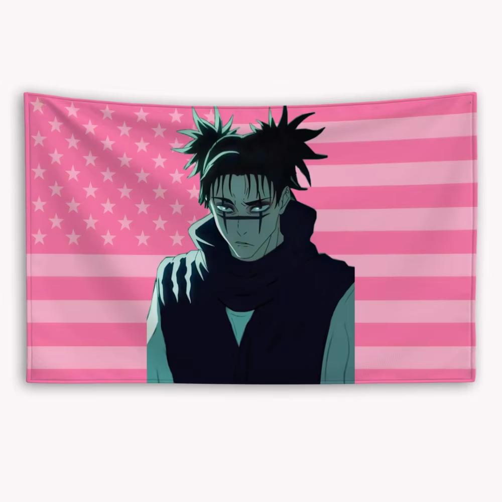 CChoso Jujutsu KKaisen American Flag Banner Tapestry Home Garage Outdoor Decor 74x94cm(29x37in)