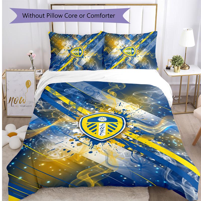 Leeds United Fußball Bedrucktes 3-teiliges Bettwäscheset, Bequemes hautfreundliches Schlafzimmer Bettbezug-Set